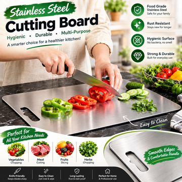 لوح تقطيع ستانلس ستيل 304 الأصلي - ضد البكتيريا والصدأ | Stainless Steel Chopping Board - Hygienic & Durable