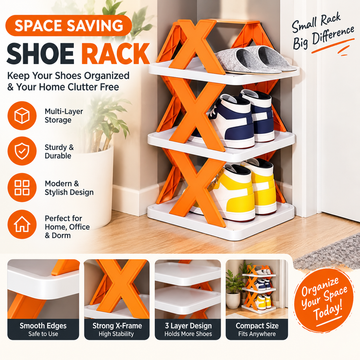 رف أحذية موفر للمساحة - 3 طبقات قابل للطي | Space Saving Shoe Rack - 3 Layer Foldable