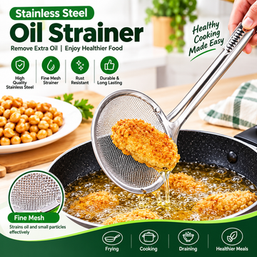 Stainless Steel Oil Strainer with Clip - 2-in-1 Fryer Filter Spoon